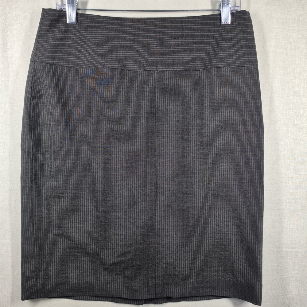 Banana Republic Pencil Skirt Women 12 Charcoal Grey Pinstripe Wool Blend Stretch